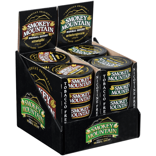 Moist Snuff Non Tobacco Smokey Mountain Wintergreen/Straight Pre-Pack Display