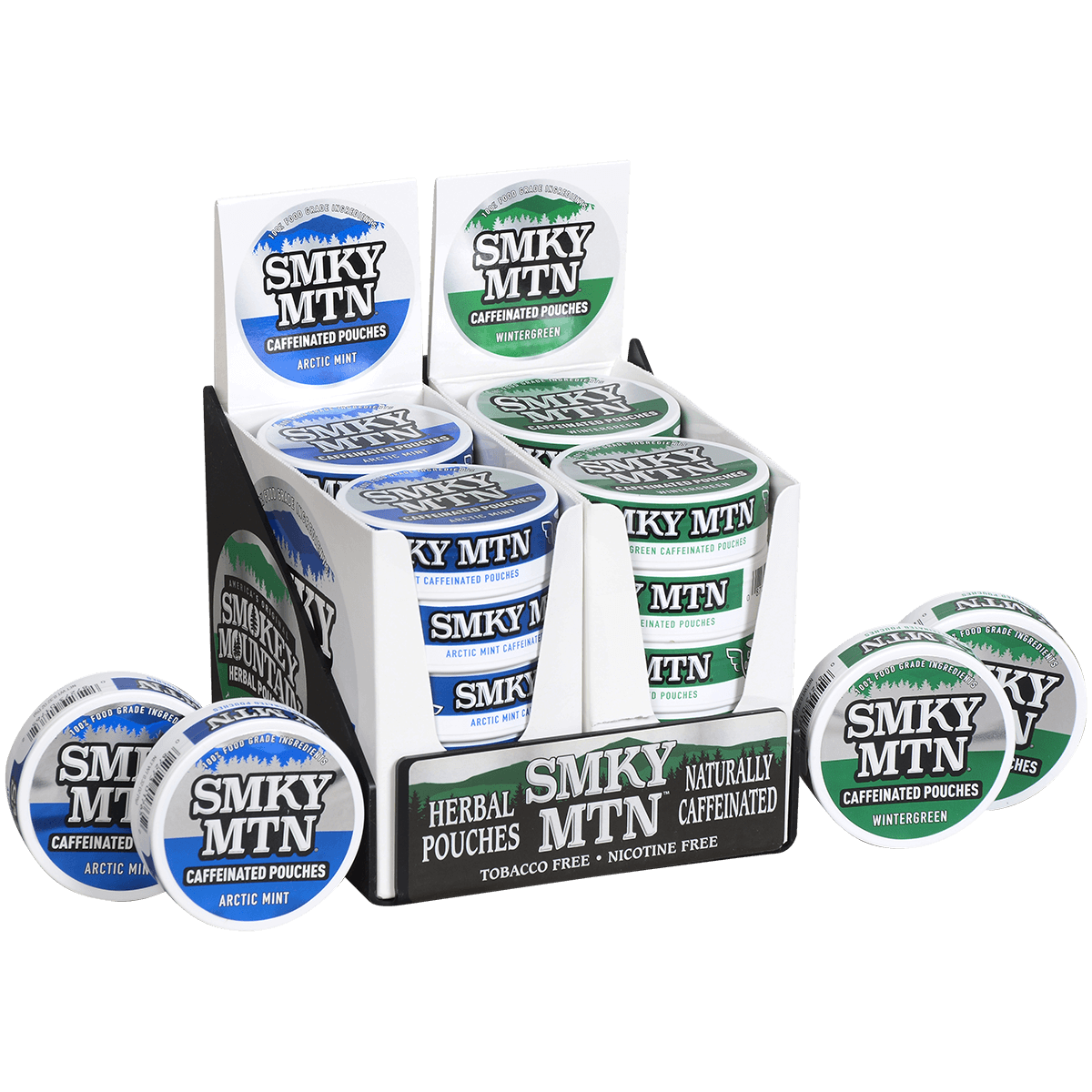 Moist Snuff Non Tobacco Smokey Mountain Wintergreen/Arctic Mint Pouches Pre-Pack 24 Ct. Display