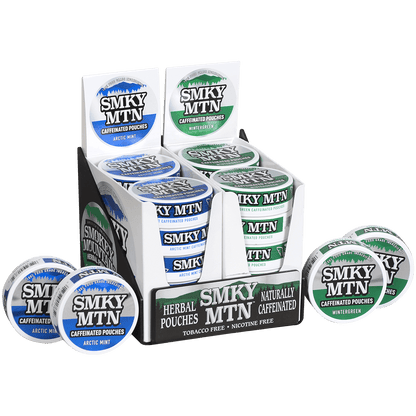Moist Snuff Non Tobacco Smokey Mountain Wintergreen/Arctic Mint Pouches Pre-Pack 24 Ct. Display