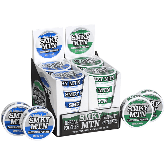 Moist Snuff Non Tobacco Smokey Mountain Wintergreen/Arctic Mint Pouches Pre-Pack 24 Ct. Display