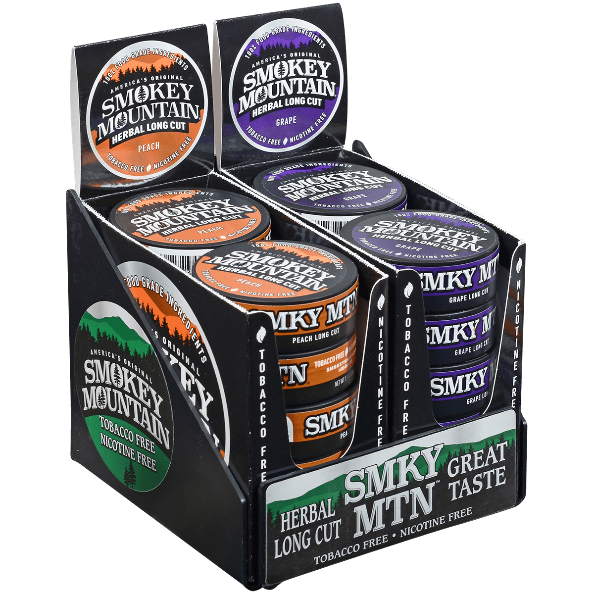 Moist Snuff Non Tobacco Smokey Mountain Grape/Peach Pre-Pack Display