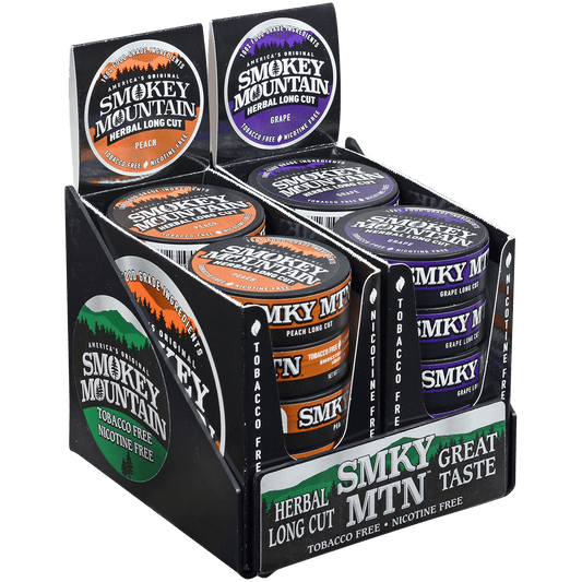 Moist Snuff Non Tobacco Smokey Mountain Grape/Peach Pre-Pack Display