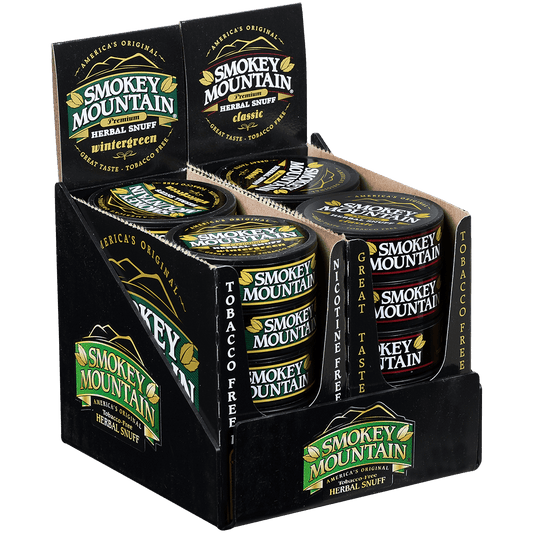 Moist Snuff Non Tobacco Smokey Mountain Classic/Wintergreen Pre-Pack Display