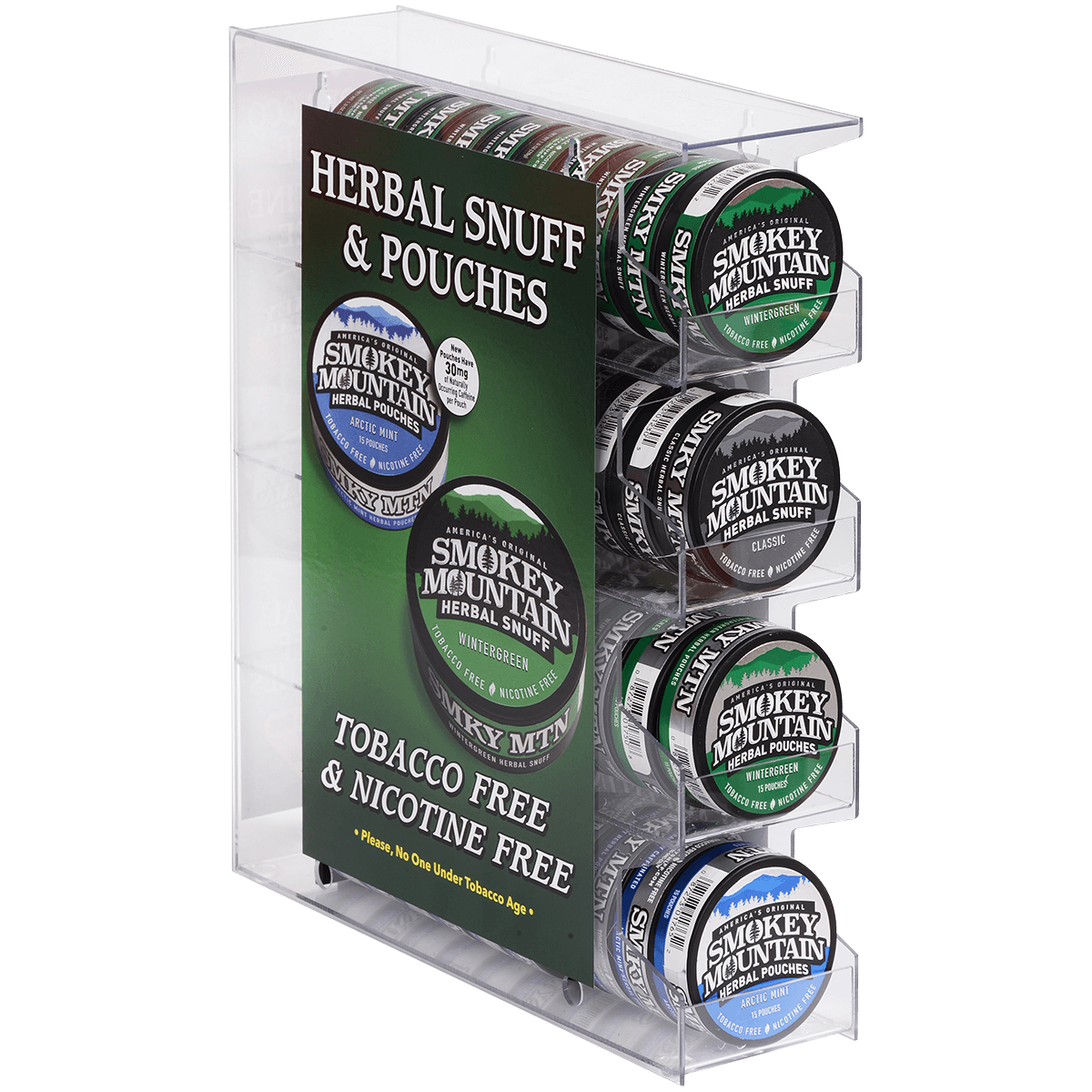 Moist Snuff Non Tobacco Smokey Mountain (Wg,Cl,Amp,Wgp) Push Back Display 40 Ct.