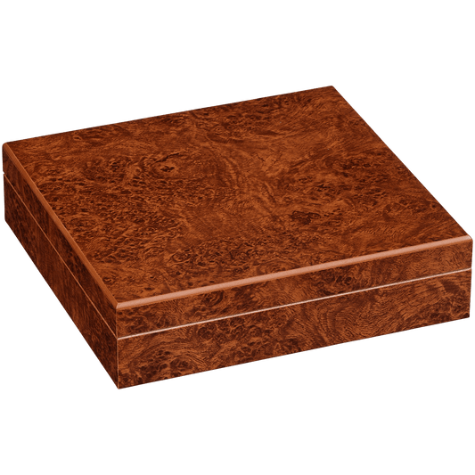 HUMIDOR DESKTOP CHATEAU BURL 20 CT. 9"X8.5"X2.25"