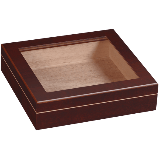HUMIDOR DESKTOP CHATEAU CHERRY GLASS TOP 20 CT. 9"X8.5"X2.25"