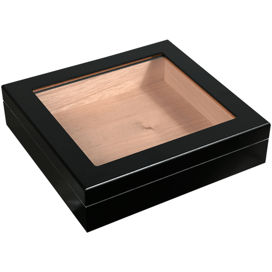 HUMIDOR DESKTOP CHATEAU BLACK GLASS TOP 20 CT. 9"X8.5"X2.25"