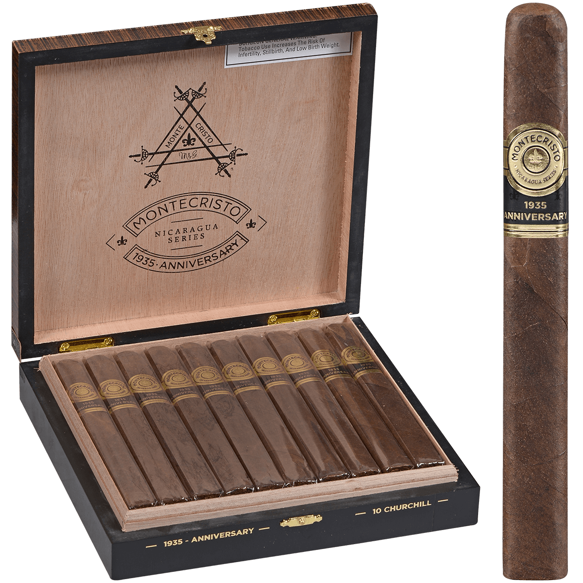 Montecristo 1935 Anniversary Nicaragua Churchill 10 Ct Box 7.00X52