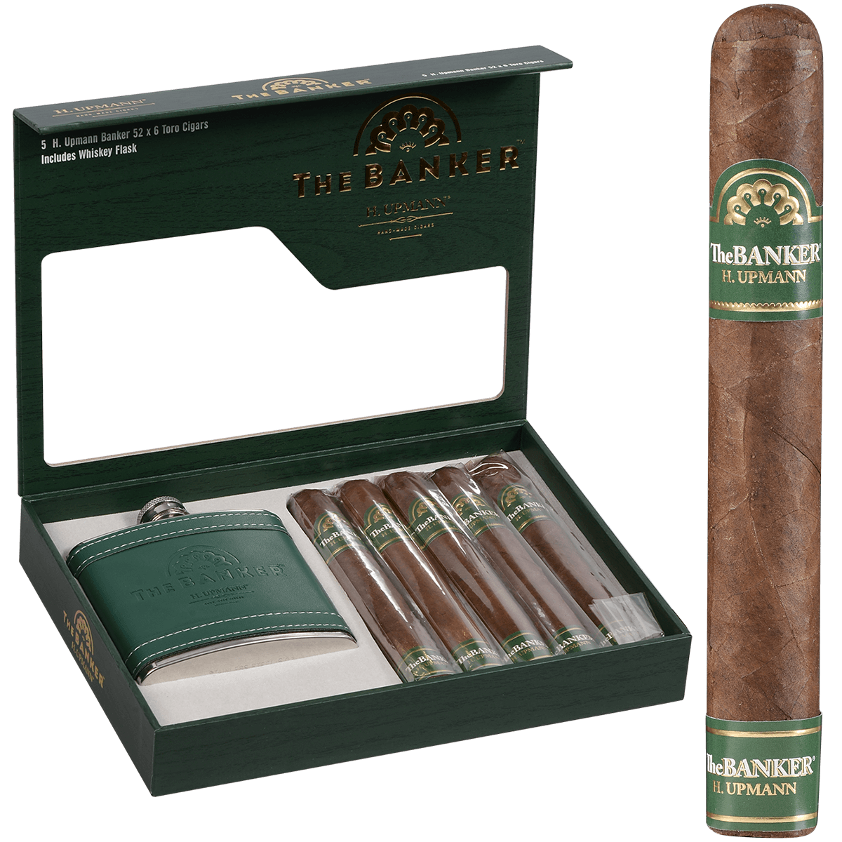 H. Upmann The Banker Gift Set With Flask 5 Ct Box 6.00X52