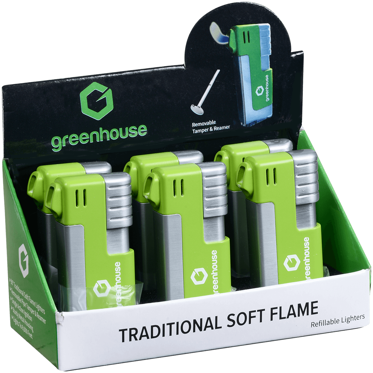 Greenhouse Lighter Pipe Traditional Soft Flame 6 Ct Display