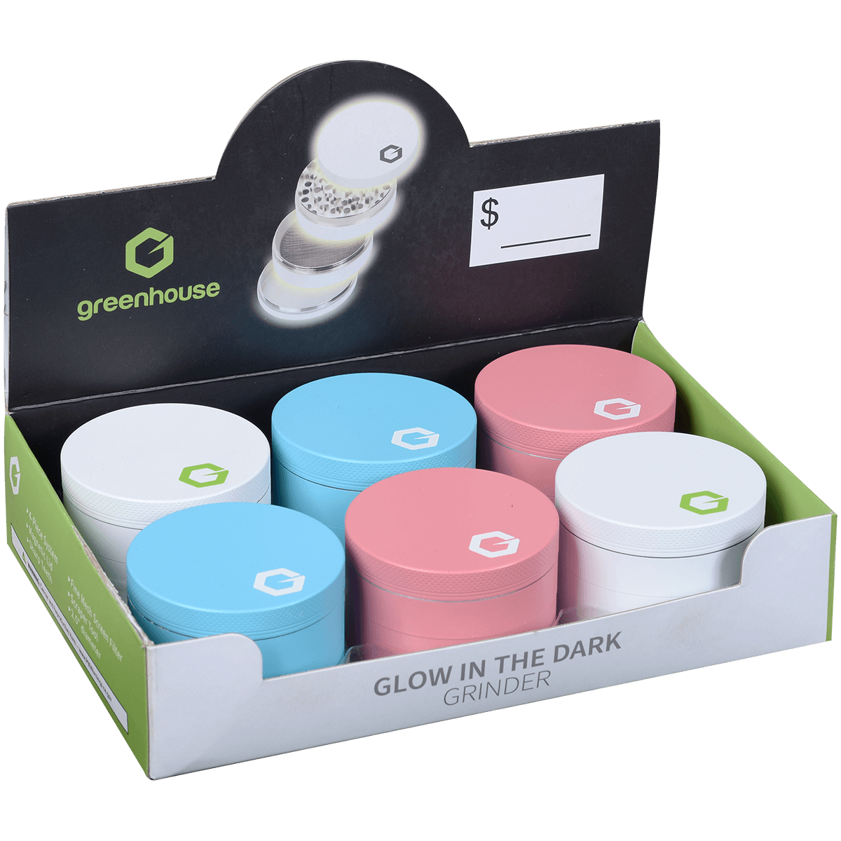 Grinder Greenhouse Glow In The Dark 6 Piece Display 2.50"