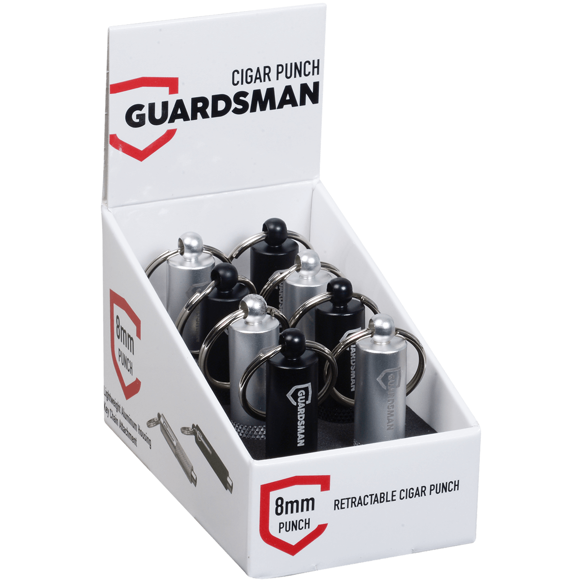Guardsman Cigar Punch Cutter Striker Retractable 8Mm BlackSilver Display 1 8