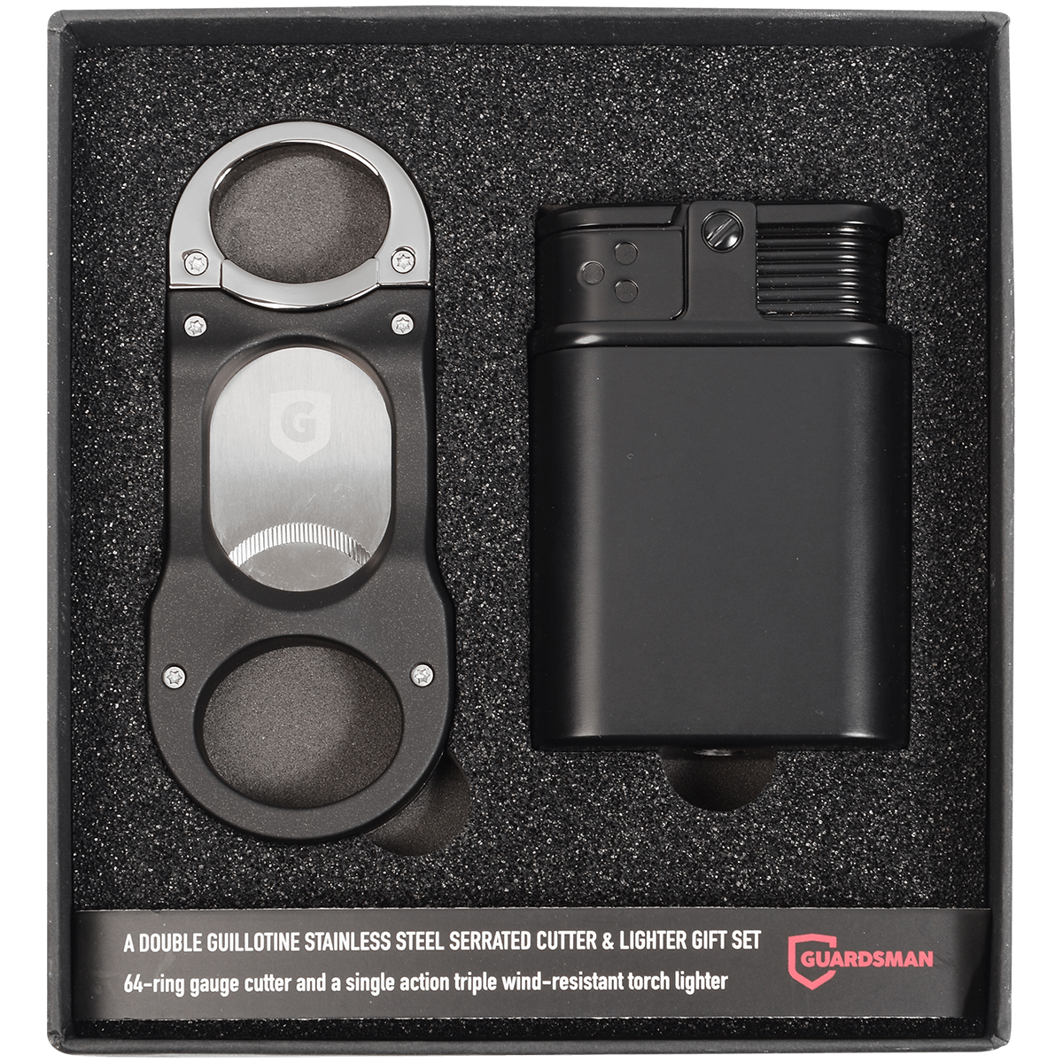 Guardsman Lighter Stealth Triple Flame Table Matte Black + Shark Cigar Cutter Black Gift Set