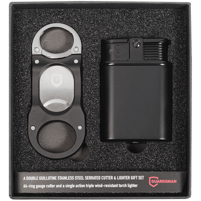 Guardsman Lighter Stealth Triple Flame Table Matte Black + Shark Cigar Cutter Black Gift Set