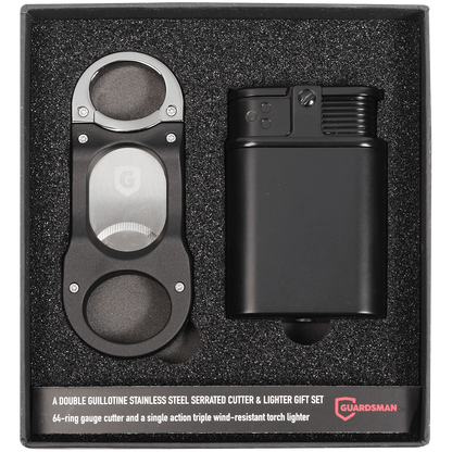 Guardsman Lighter Stealth Triple Flame Table Matte Black + Shark Cigar Cutter Black Gift Set