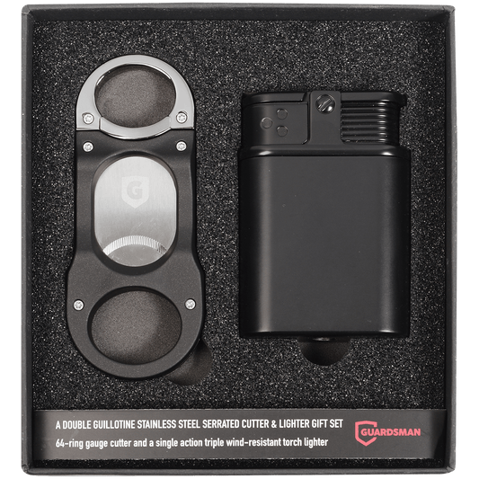 Guardsman Lighter Stealth Triple Flame Table Matte Black + Shark Cigar Cutter Black Gift Set