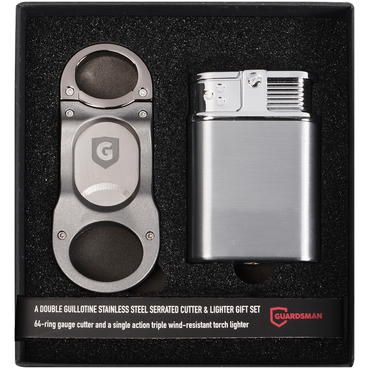 Guardsman Lighter Stealth Triple Flame Table Chrome + Shark Cigar Cutter Gunmetal Gift Set