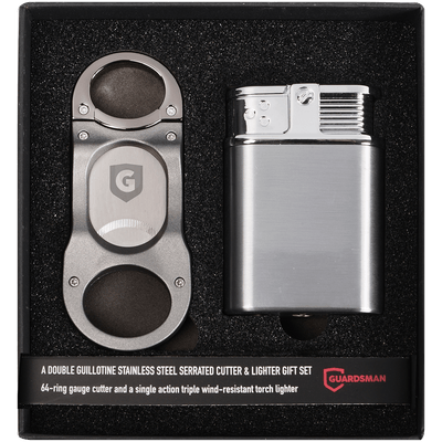 Guardsman Lighter Stealth Triple Flame Table Chrome + Shark Cigar Cutter Gunmetal Gift Set