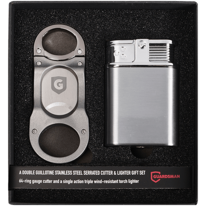 Guardsman Lighter Stealth Triple Flame Table Chrome + Shark Cigar Cutter Gunmetal Gift Set