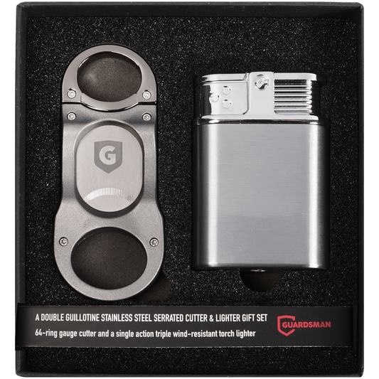 Guardsman Lighter Stealth Triple Flame Table Chrome + Shark Cigar Cutter Gunmetal Gift Set