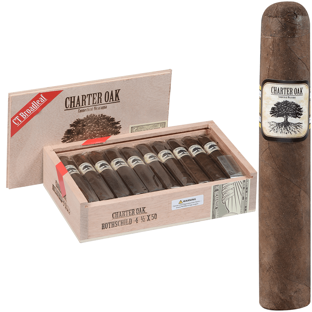 Foundation Charter Oak Connecticut Bl Maduro Rothschild 20 Ct Box 4.50X50