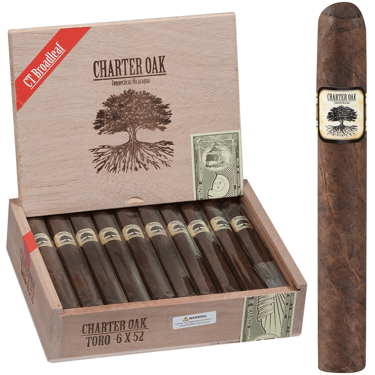 Foundation Charter Oak Connecticut Bl Maduro Toro 20 Ct Box 6.00X52