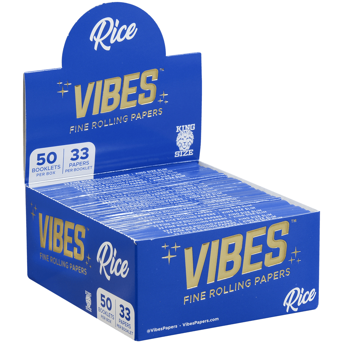**VIBES - PAPERS - KING SIZE - RICE (BLUE) 50 BOOKLETS PER BOX 50 PAPERS PER BOOKLET