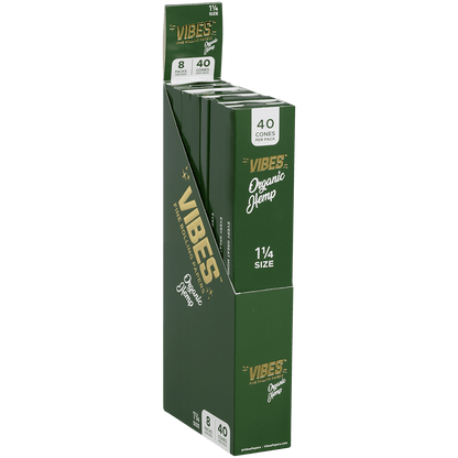 **VIBES - CONES - COFFIN - 1 1/4 - ORGANIC HEMP (GRN) 8 BOXES PER DISPLAY 40 CONES PER BOX