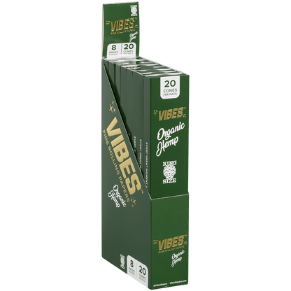 **VIBES - CONES - COFFIN - KING SIZE - ORGANIC HEMP (GRN) 8 BOXES PER DISPLAY 20 CONES PER BOX