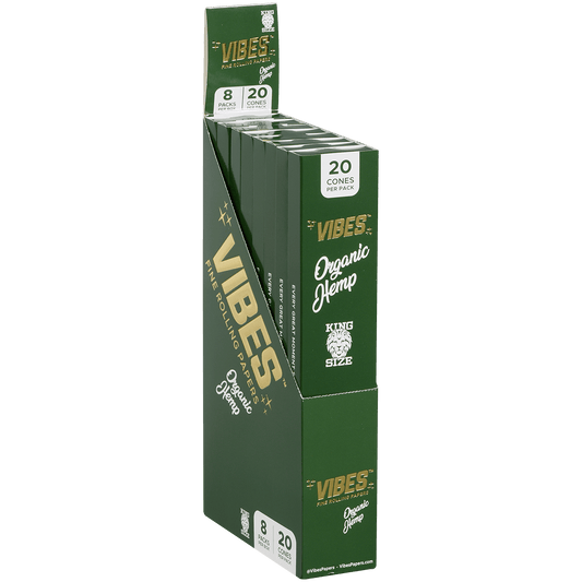 **VIBES - CONES - COFFIN - KING SIZE - ORGANIC HEMP (GRN) 8 BOXES PER DISPLAY 20 CONES PER BOX