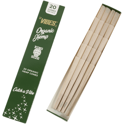 **VIBES - CONES - COFFIN - KING SIZE - ORGANIC HEMP (GRN) 8 BOXES PER DISPLAY 20 CONES PER BOX