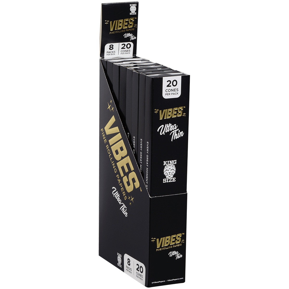 **VIBES - CONES - COFFIN - KING SIZE - ULTRA THIN (BLACK) 8 BOXES PER DISPLAY 20 CONES PER BOX