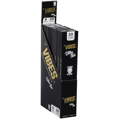 **VIBES - CONES - COFFIN - KING SIZE - ULTRA THIN (BLACK) 8 BOXES PER DISPLAY 20 CONES PER BOX