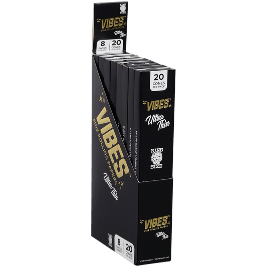 **VIBES - CONES - COFFIN - KING SIZE - ULTRA THIN (BLACK) 8 BOXES PER DISPLAY 20 CONES PER BOX