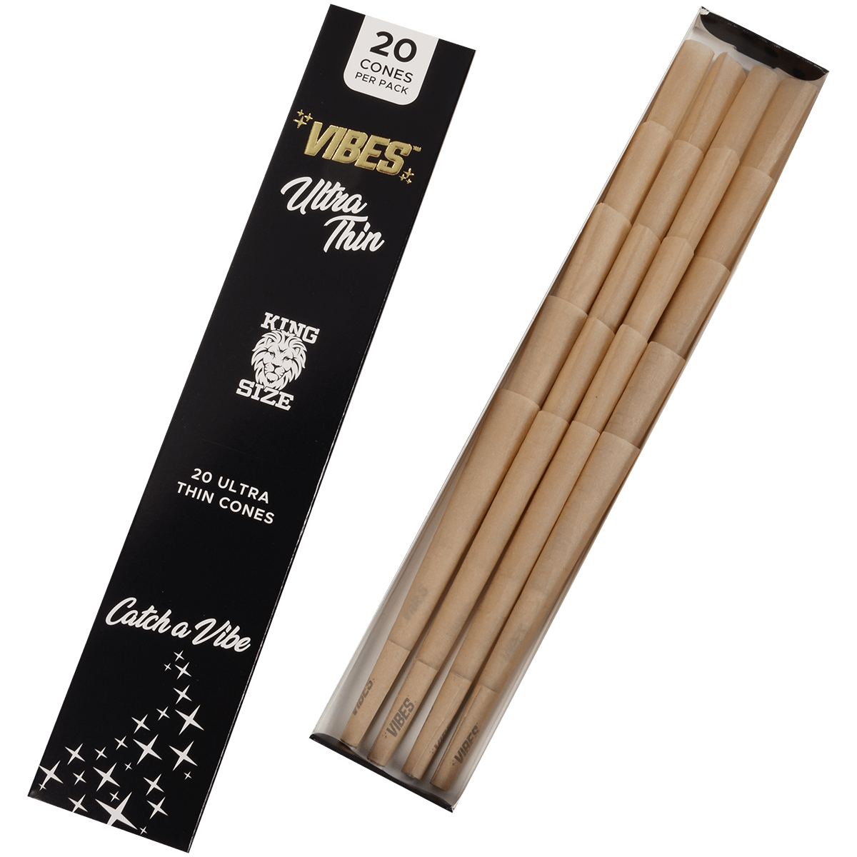 **VIBES - CONES - COFFIN - KING SIZE - ULTRA THIN (BLACK) 8 BOXES PER DISPLAY 20 CONES PER BOX