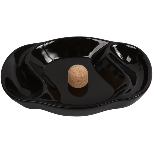 Ashtray Ceramic 2 Pipe WCork Knocker Black
