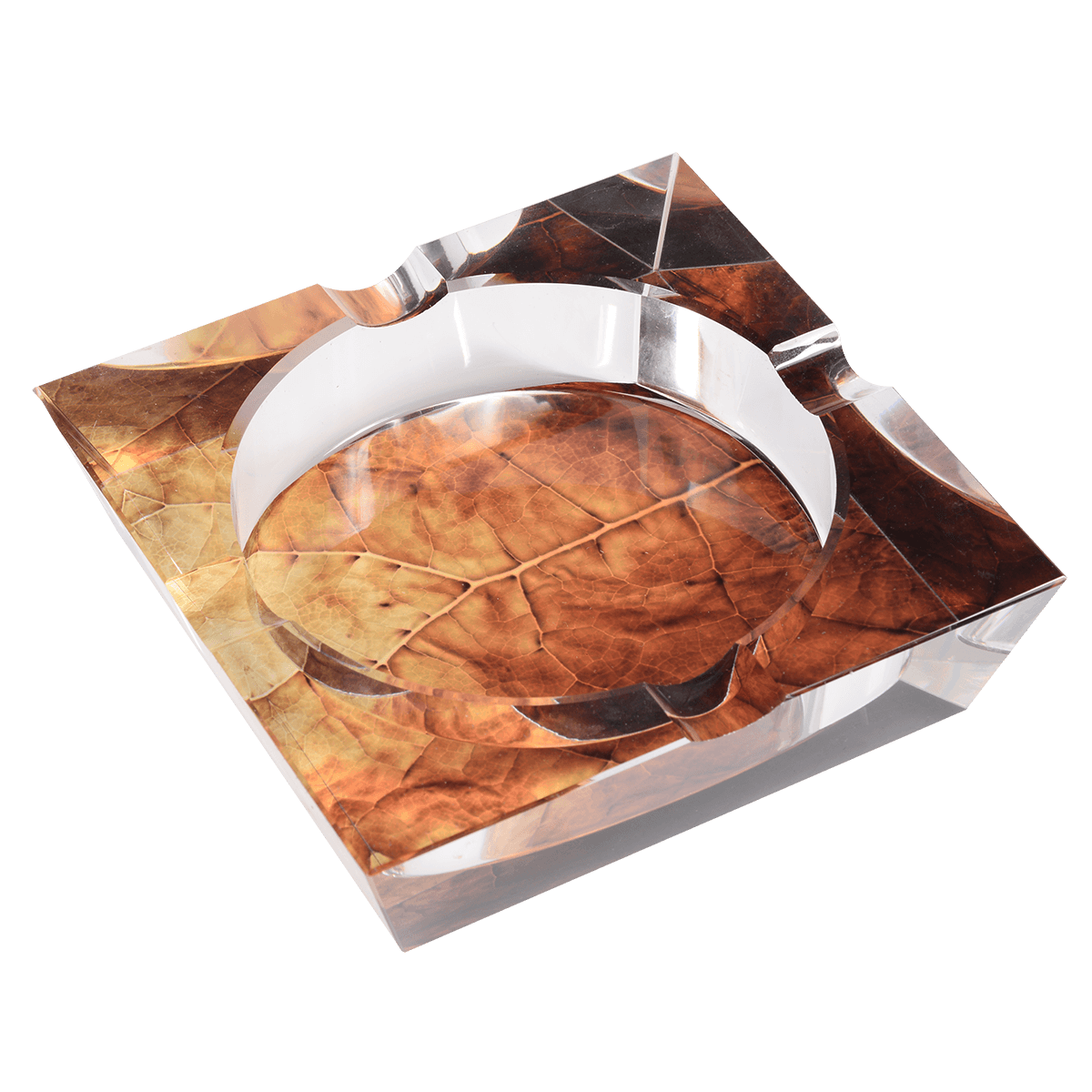 Ashtray Crystal Square 4 Cigar Leaf Print 0.875"X 1.625