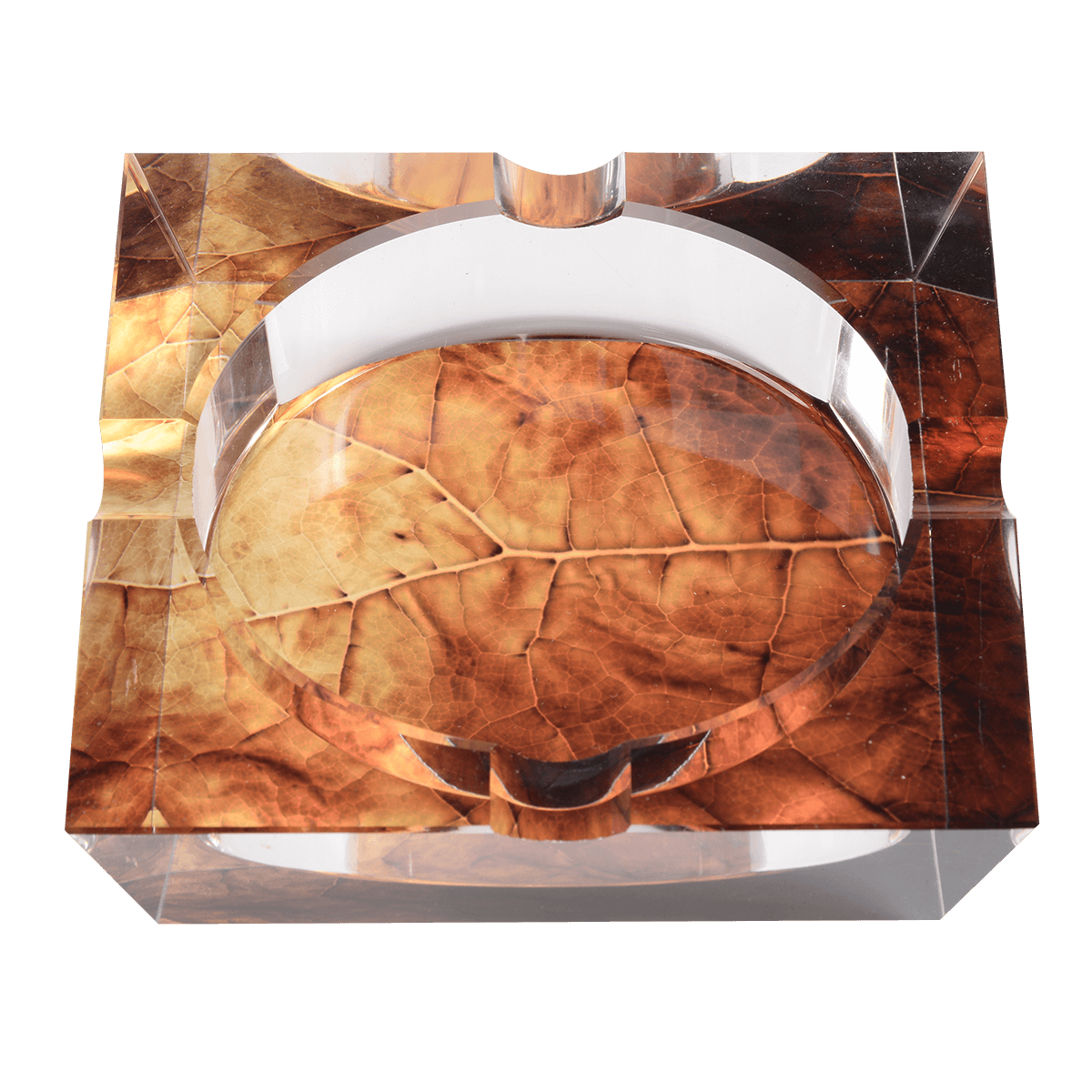 Ashtray Crystal Square 4 Cigar Leaf Print 0.875"X 1.625