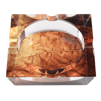 Ashtray Crystal Square 4 Cigar Leaf Print 0.875"X 1.625