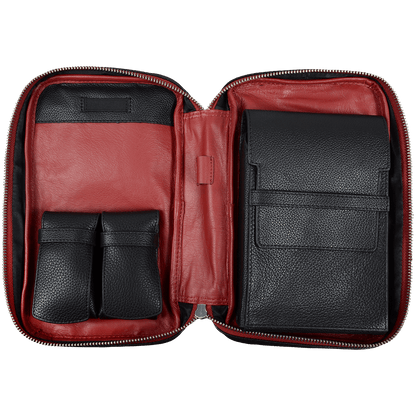 Cigar Case Guardsman Large Travel Black & Red (With Wooden Cigar Tray)