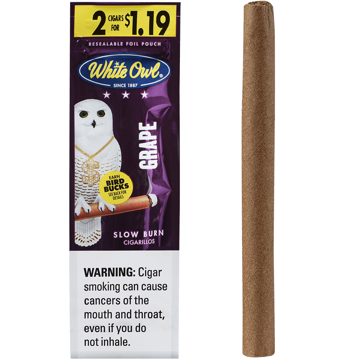 White Owl Cigarillos Foilfresh 2/$1.19 Grape 30/2 Ct.