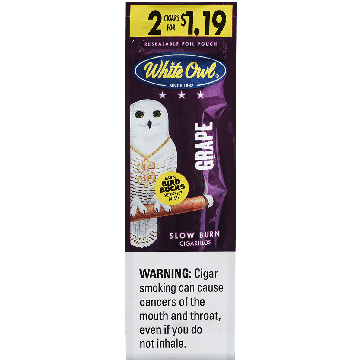 White Owl Cigarillos Foilfresh 2/$1.19 Grape 30/2 Ct.