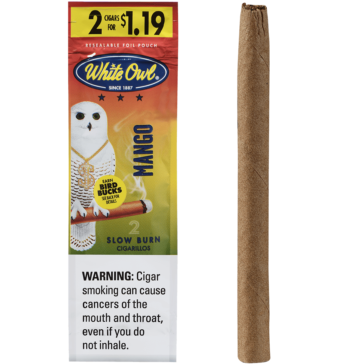 White Owl Cigarillos Foilfresh 2/$1.19 Mango 30/2 Ct.