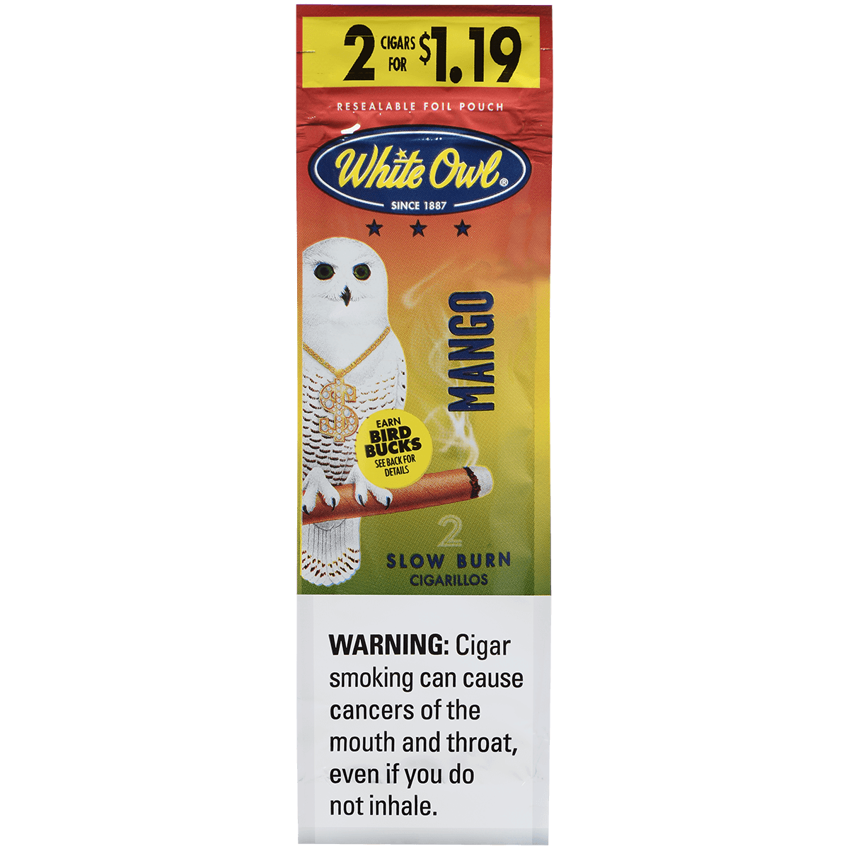White Owl Cigarillos Foilfresh 2/$1.19 Mango 30/2 Ct.