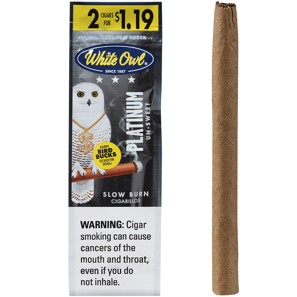 White Owl Cigarillos Foilfresh 2/$1.19 Platinum 30/2 Ct.