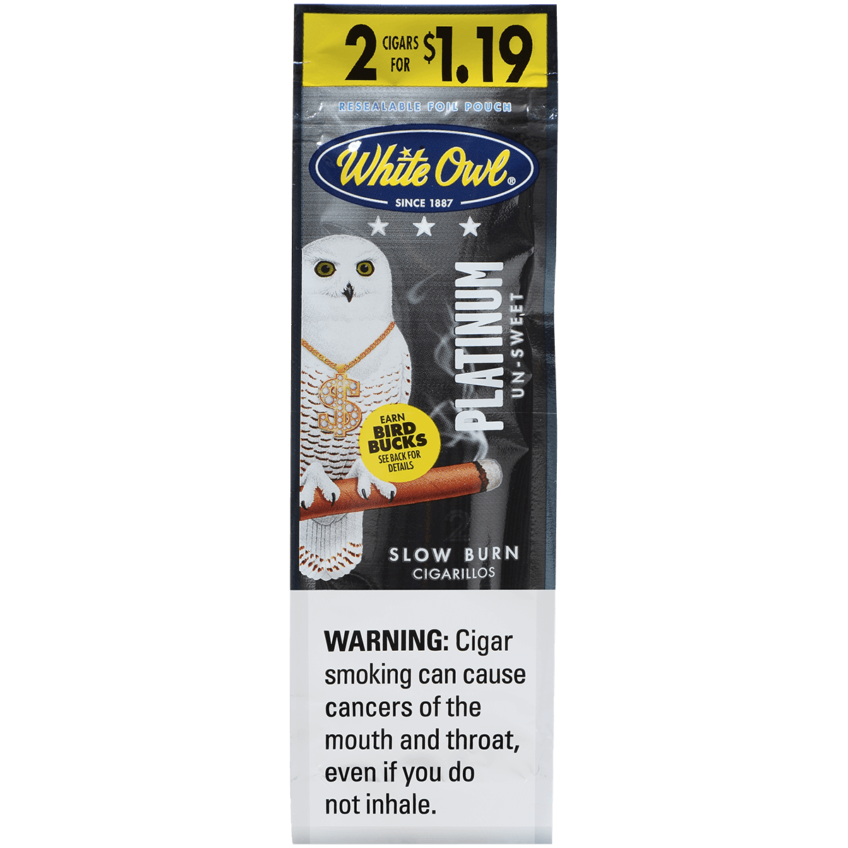 White Owl Cigarillos Foilfresh 2/$1.19 Platinum 30/2 Ct.