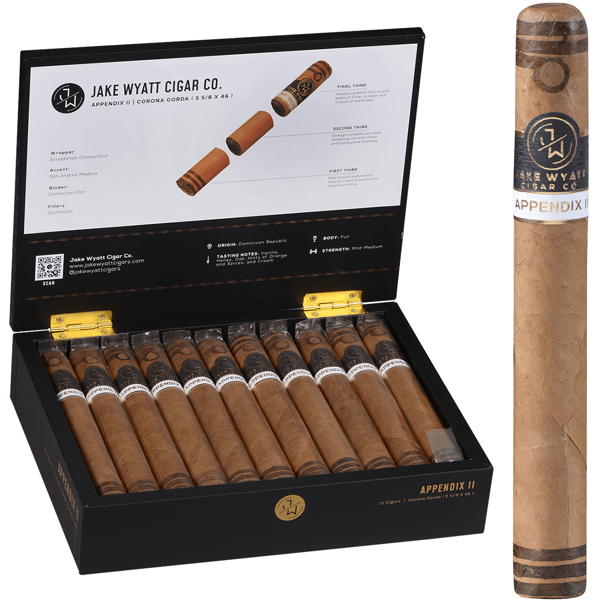 Jake Wyatt Gourmet Collection Appendix Ii Corona Gorda Connecticut 22 Ct. Box 5.63X46