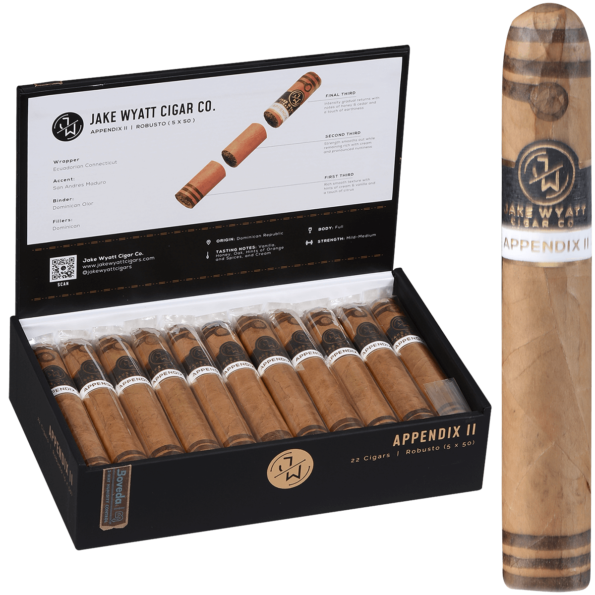 Jake Wyatt Gourmet Collection Appendix Ii Robusto Connecticut 22 Ct. Box 5.00X50