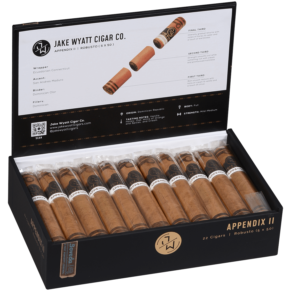 Jake Wyatt Gourmet Collection Appendix Ii Robusto Connecticut 22 Ct. Box 5.00X50