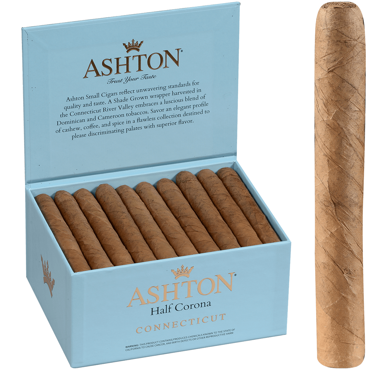 Ashton Classic Half Corona Connecticut 50 Ct. Box 4.12X37